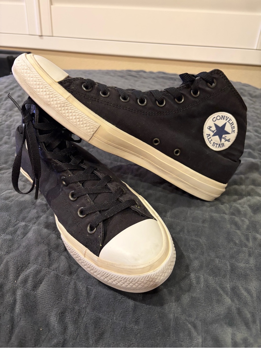 Converse Black High-Top Canvas Sneakers with White Toe